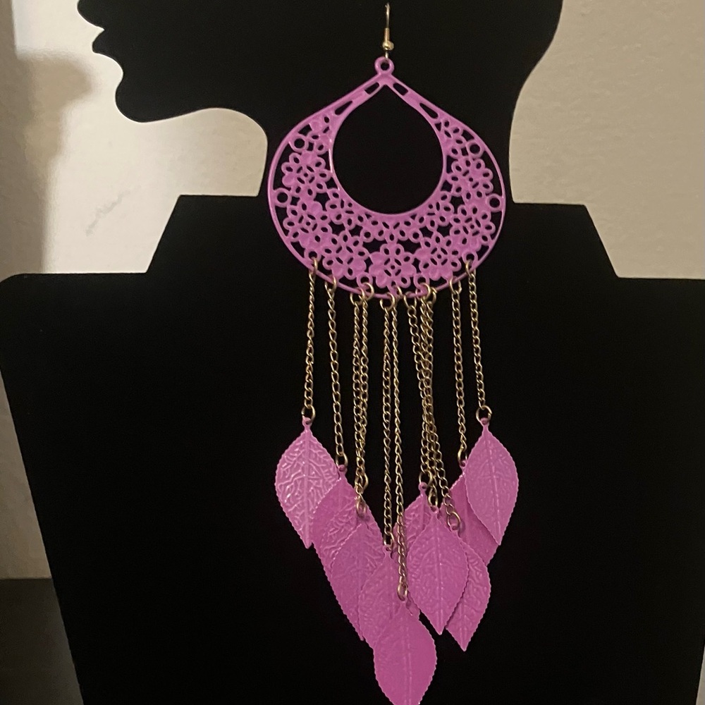 Elegant Purple Dangle Earrings With Chains